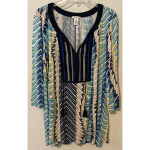 Westbound Womens 3x Colorful 3/4-Sleeved Vneck Tunic-Style Blouse! M1123